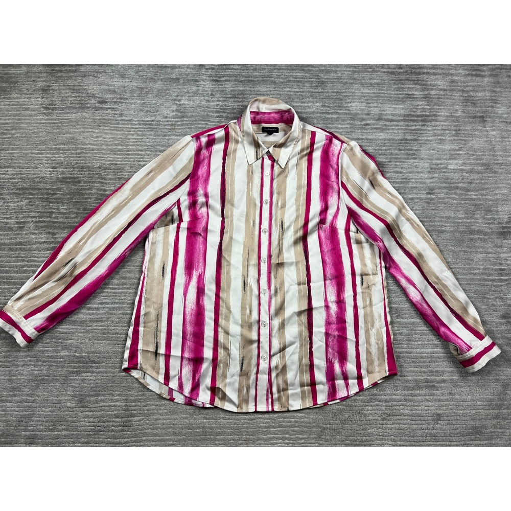 The Limited Button Down Womens XL Pink Tan Stripe Satin Long Sleeve Blouse Shirt
